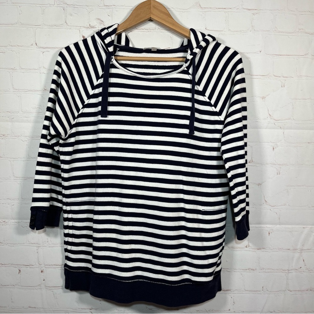 Gap Striped Hoodie Sweatshirt Womens Size Small Blue White Terrycloth Pockets